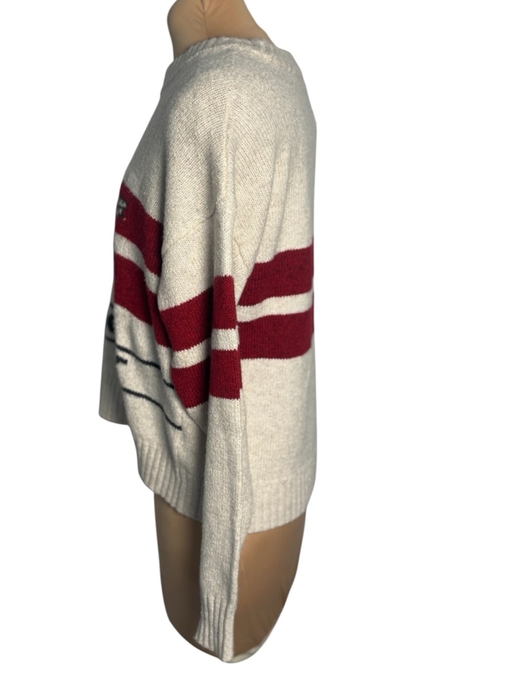 AE x Peanuts Snoopy Graphic Sweater Cream Red Striped Cozy Knit Size XS - Picture 3 of 10